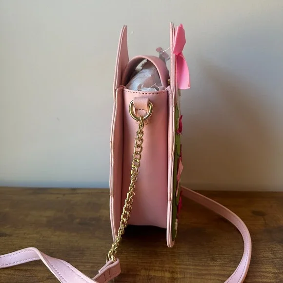 New Betsey Johnson Christmas Tree Crossbody Handbag Pink Ribbon Snow Cute - Picture 3 of 5